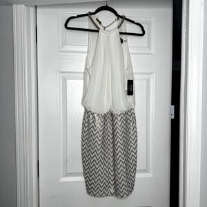 Guess Ivory & Gold Halter Chain Chevron Sequin Mini Dress NWT Size 8